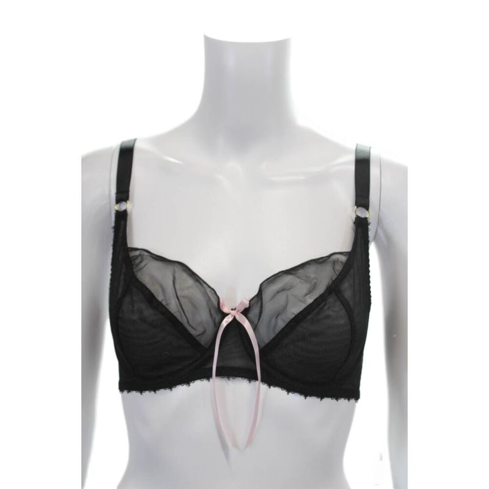 Miss Mandalay Womens Bow Detail Adjustable Balconette Bra Black Size UK 30E